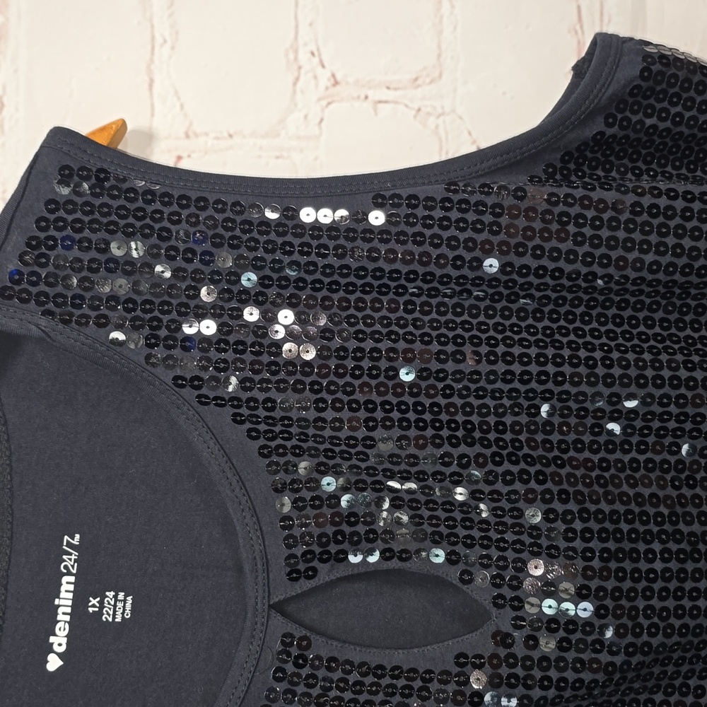 Denim 24/7 Elegant Black Sequins Tank Top Womens Size 1x - Picture 6 of 13